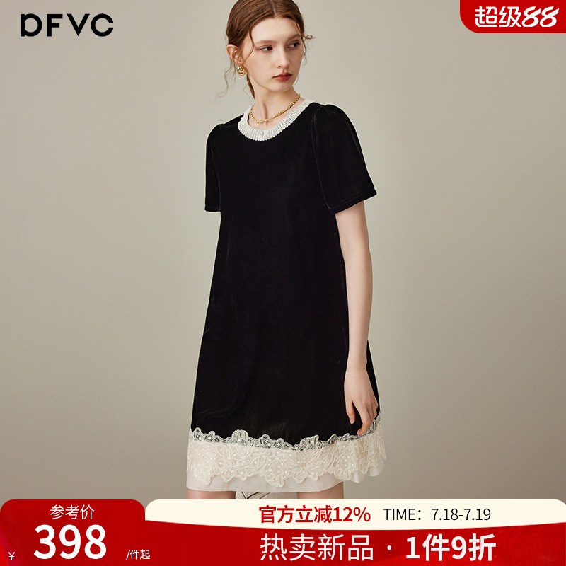 dfvc黑色名媛风丝绒连衣裙