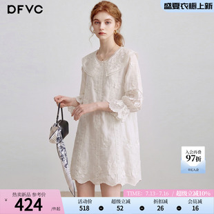 dfvc法式减龄娃娃领连衣裙女2026年秋季新款重工绣花宽松娃娃裙子