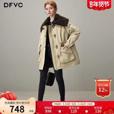 dfvc大翻领中长款羽绒服派克服