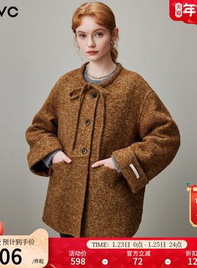 dfvc韩系中长款羊毛呢外套女2025年冬季新款圆领小个子双面呢大衣