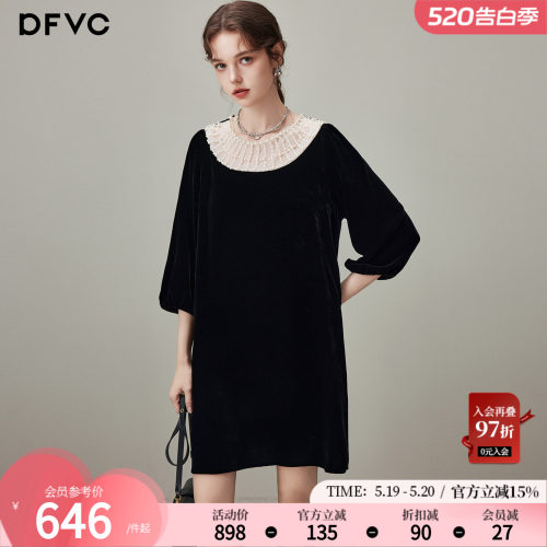 dfvc名媛风丝绒连衣裙小黑裙