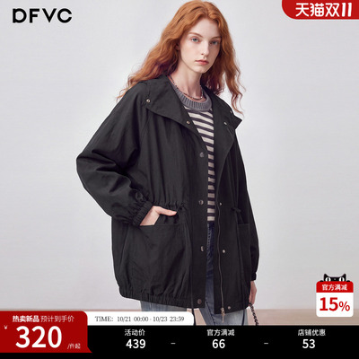 dfvc天丝亚麻工装抽绳风衣外套