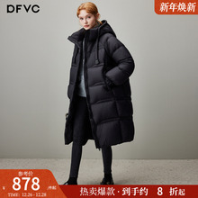 dfvc黑色中长款泡芙羽绒服女2025年冬季新款连帽加厚白鸭绒面包服