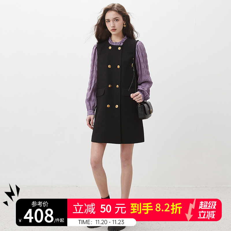 dfvc赫本风木耳边黑色连衣裙