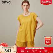 新款 dfvc亚麻复古短袖 显瘦两件套薄 套装 女2025年夏季 衬衫 阔腿短裤