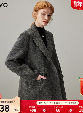 dfvc灰色通勤西装绵羊毛呢外套女2025年冬季新款短款双面呢子大衣