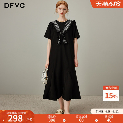 dfvc黑色海军领披肩t恤裙