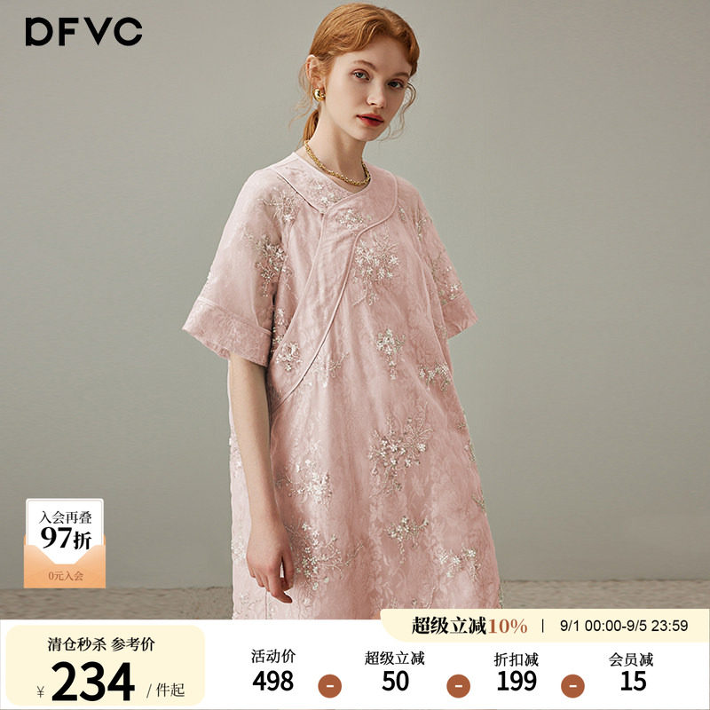 dfvc新中式国风绣花连衣裙图片