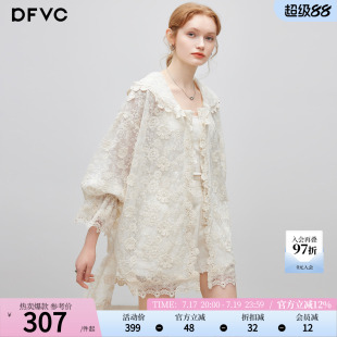 dfvc重工蕾丝钩花中长款外套女2026年秋季新款薄款宽松连帽防晒衫