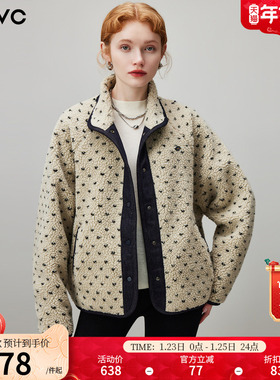dfvc韩系短款仿羊羔绒外套女2025年冬季新款波点小个子保暖上衣厚