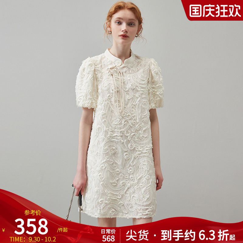 dfvc泡泡袖新中式连衣裙