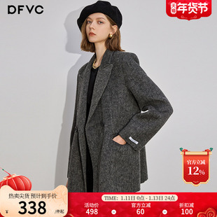 dfvc灰色通勤休闲西装绵羊毛呢外套女2025年冬季新款双面呢子大衣