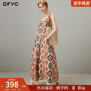 dfvc波西米亚吊带连衣裙女2025年夏季 海边度假风沙滩长裙大摆 新款