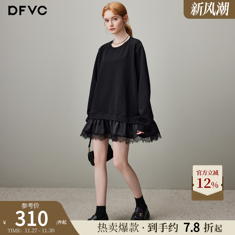 dfvc黑色休闲圆领套头卫衣