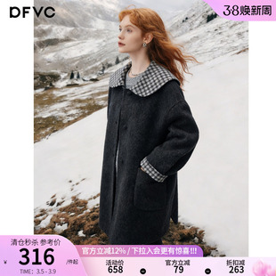 dfvc韩版减龄娃娃领绵羊毛呢外套女2025年冬季新款中长双面呢大衣