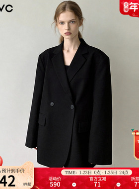 dfvc黑色气质高级感休闲西装外套女2026春季新款宽松职业通勤西服