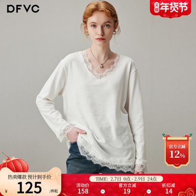 dfvc蕾丝拼接长袖T恤内搭打底衫