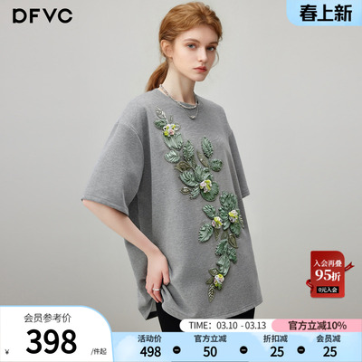 dfvc休闲圆领短袖T恤立体花朵