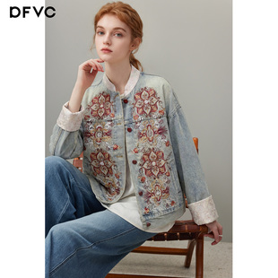 新款 牛仔外套女2026年春季 复古绣花宽松夹克 国风短款 dfvc新中式