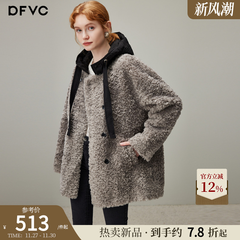 dfvc时尚中长款仿羊羔毛外套