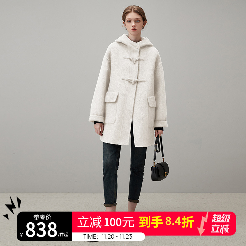 dfvc白色中长款毛呢外套女