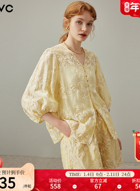 dfvc复古重工绣花衬衫套装女2025夏季新款V领小衫阔腿短裤两件套