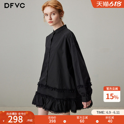 dfvcA字裙棉衬衫连衣裙蕾丝花边