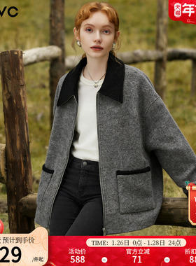 dfvc灰色韩版羊毛短款毛呢外套女2025年冬季新款翻领宽松加厚大衣