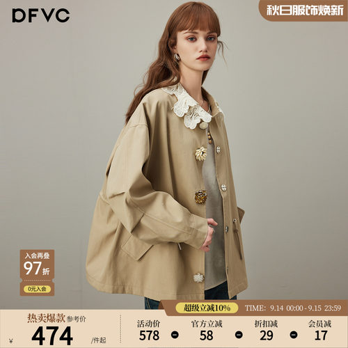 dfvc韩版翻领抽绳短款风衣外套