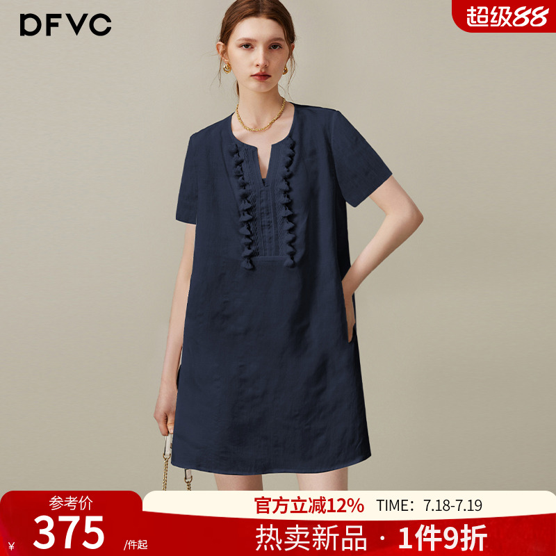 dfvc文艺天丝亚麻小个子连衣裙