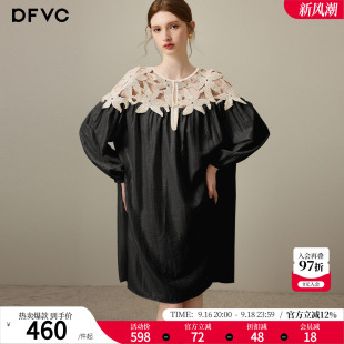 dfvc法式镂空长袖连衣裙女2026年夏季新款宽松慵懒度假风中长裙子