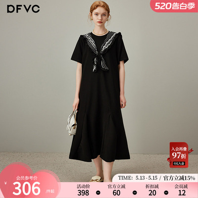 dfvc黑色海军领披肩t恤裙