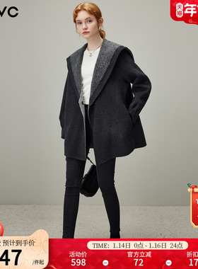 dfvc灰色海军领中长款毛呢外套女2025年冬季新款双面呢子羊毛大衣