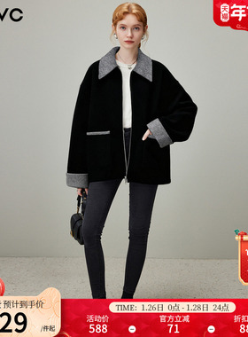 dfvc黑色韩版羊毛短款毛呢外套女2025年冬季新款翻领宽松加厚大衣
