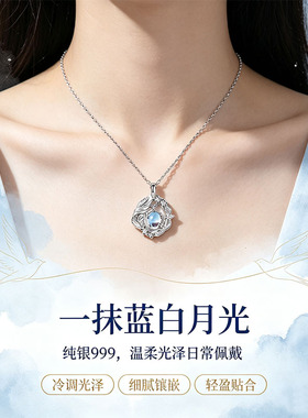 宝恋蓝桉与鸟S999足银项链女生2026新款小众七夕情人节礼物送女友