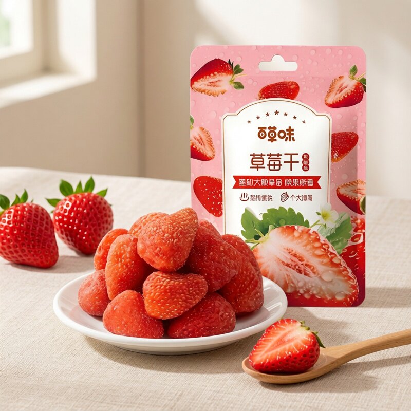 百草味草莓干50g*5包草莓粒新鲜水果干果脯蜜饯酸甜儿童零食小吃