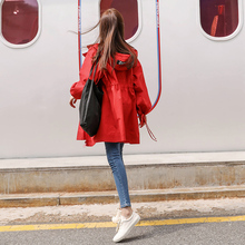 2019新款 流行大衣外套潮 薄春装 韩版 红色风衣女中长款 宽松学生秋季