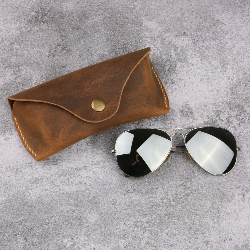 手工美式复古眼镜盒疯马皮牛皮