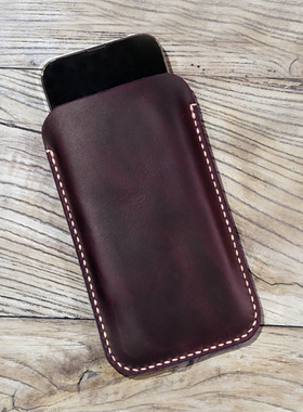 手缝适用于苹果iPhone紫色疯马皮头层牛皮欧美古典复古手机套X09-LPL05S