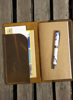 手工美式复古棕头层牛皮疯马皮真皮旅行TN笔记本记事本手帐MD005C