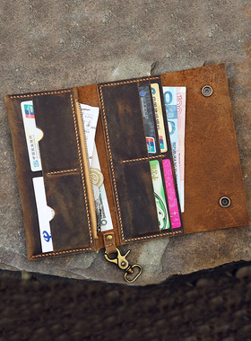 美式复古手工真皮钱包皮夹卡包手拿包疯马皮男士多卡位头层BW005C