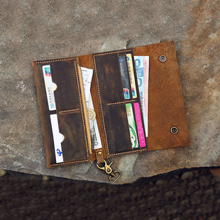 美式复古手工真皮钱包皮夹卡包手拿包疯马皮男士多卡位头层BW005C
