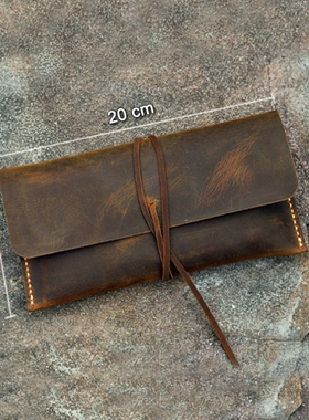 复古棕笔袋纯手工缝纫真皮疯马皮PP05SS