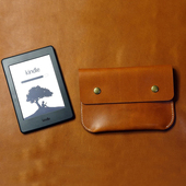 适用于Kindle 电子书纽扣保护套纯手工真皮黄棕植鞣革KDX13S
