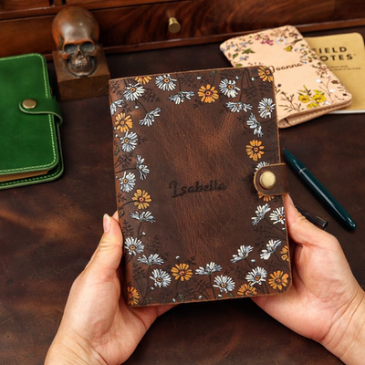 手绘真皮活页A6手帐定制复古油画