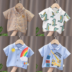 新品2025童装男女童修身格子衬衫夏儿童新款韩版短袖衬衣宝宝衬衫