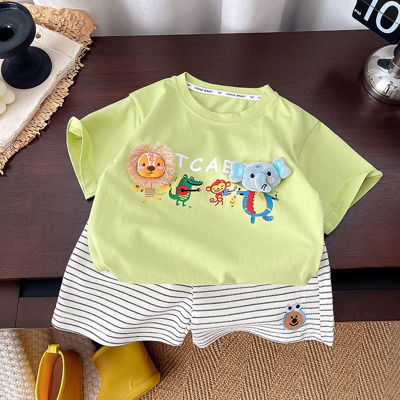 夏季薄款中性韩版男女纯色常规套装运动男童童装时尚可爱新款套装