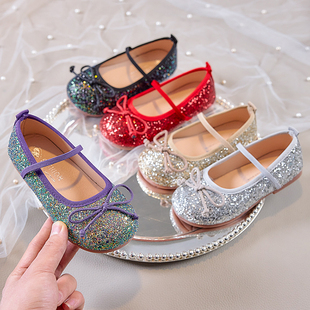 儿童水晶鞋女童公主鞋2025春季新款配礼服闪闪豆豆鞋表演宝宝皮鞋