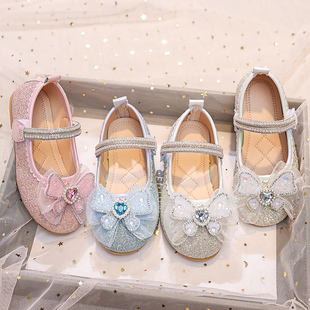 新款 儿童鞋 子小皮鞋 女童鞋 春秋单鞋 2025夏季 宝宝女孩水晶鞋 公主鞋