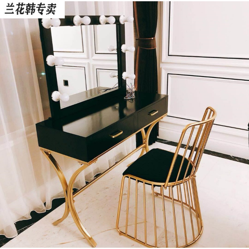 北欧梳妆台简约迷你金色铁艺小户型卧室轻奢简带灯ins风化妆桌|msdalam kategori perabot kediaman, of Tables, Dresser/meja - dari Buy2taobao.com untuk memberikan perkhidmatan ejen Taobao profesional membeli